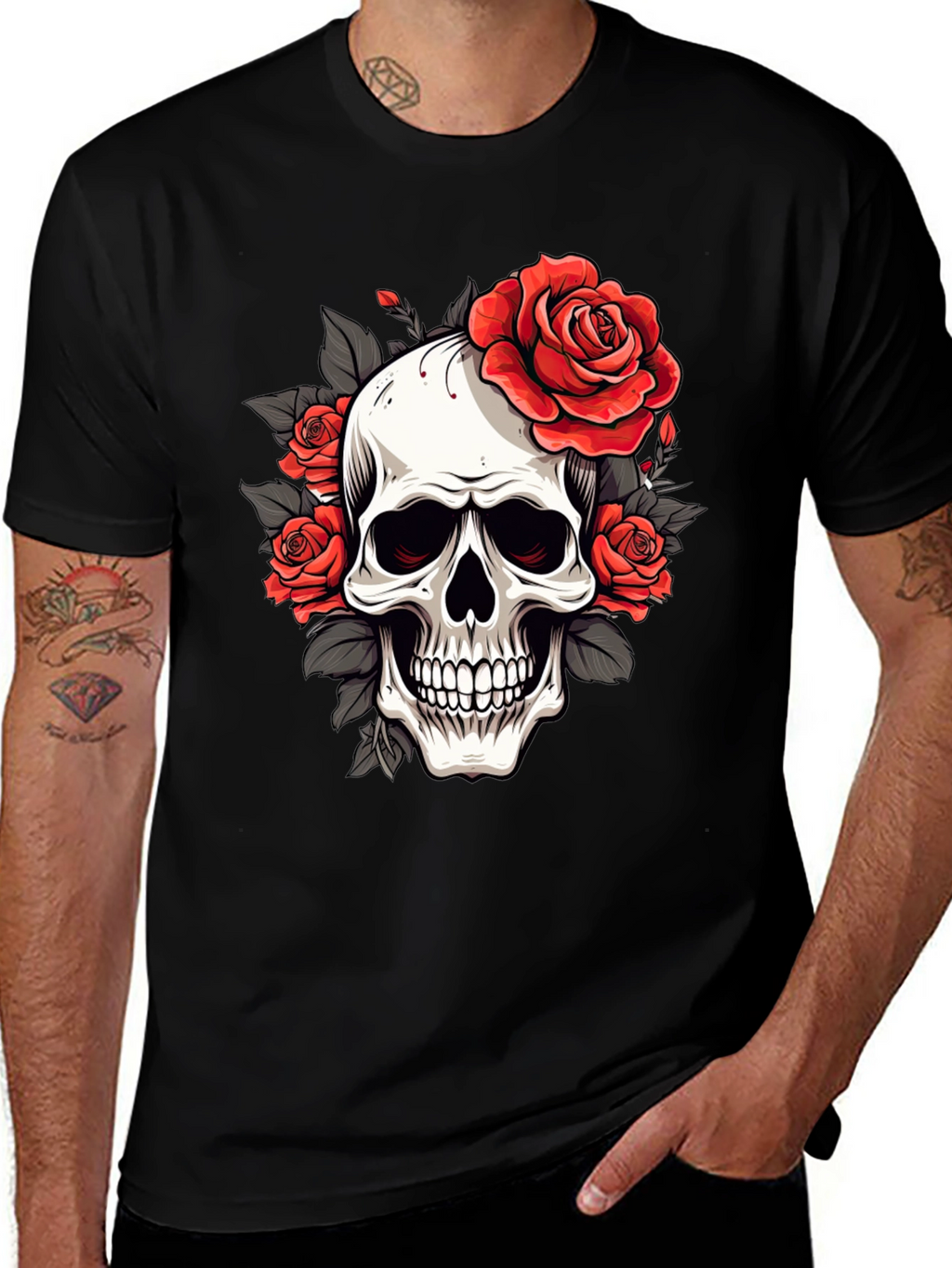 Skull & Roses Graphic Tee - Black