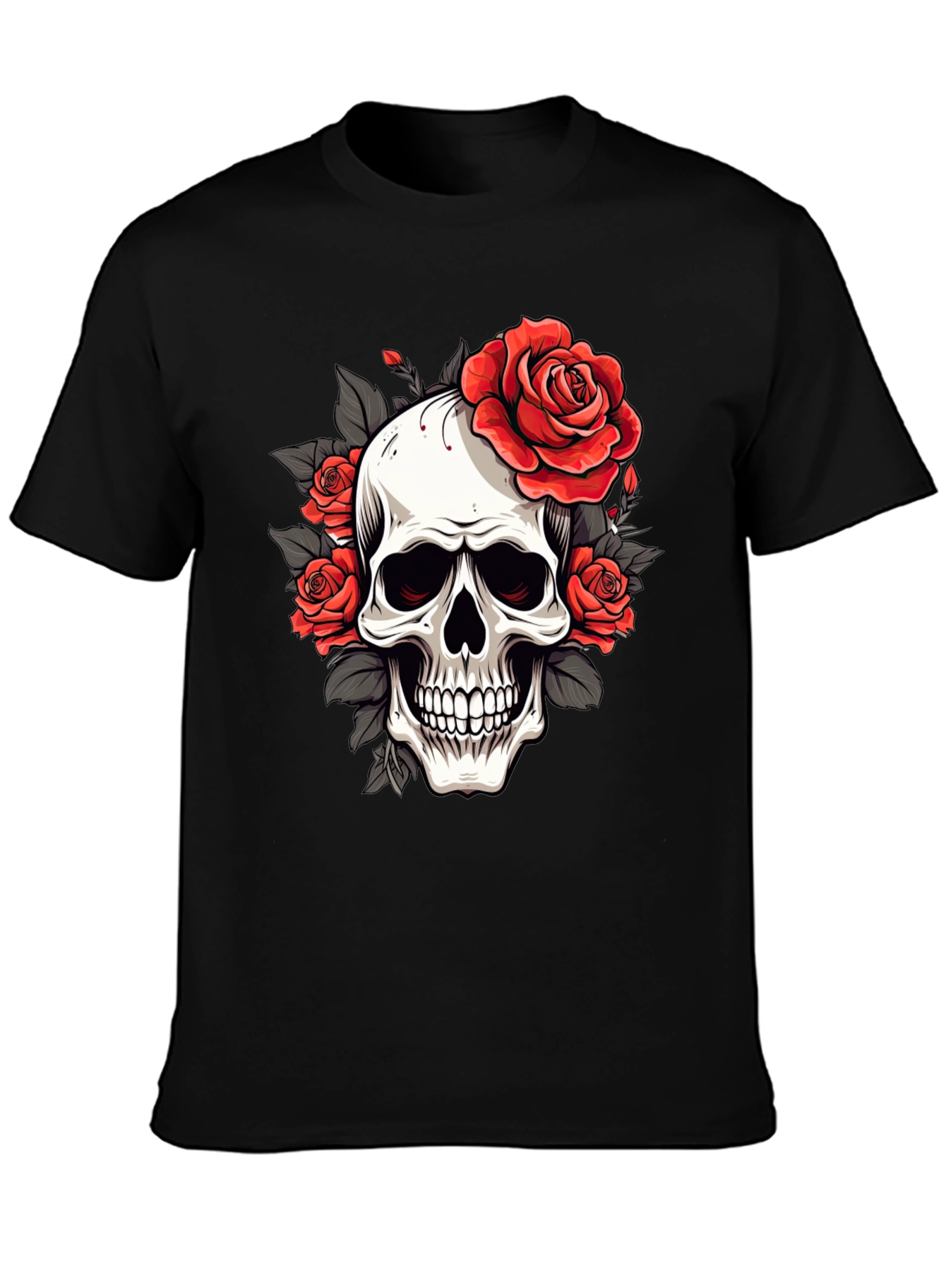 Skull & Roses Graphic Tee - Black