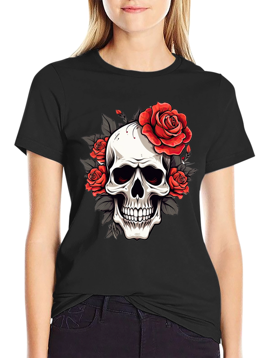 Skull & Roses Graphic Tee - Black