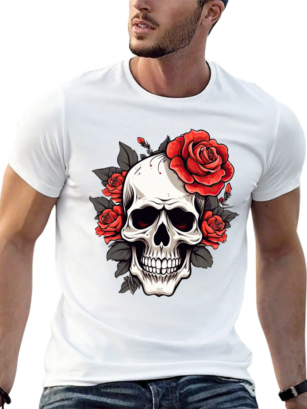 Skull & Roses Graphic Tee - Black