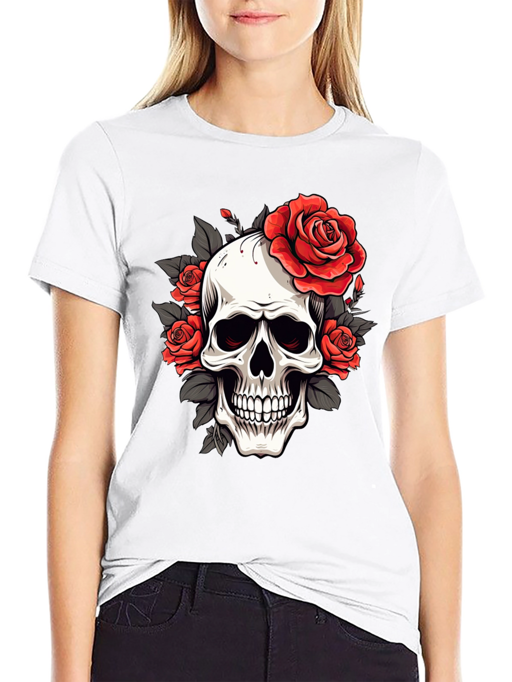 Skull & Roses Graphic Tee - Black