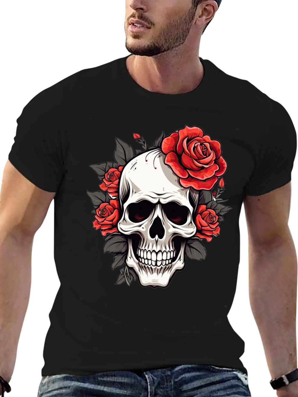 Skull & Roses Graphic Tee - Black