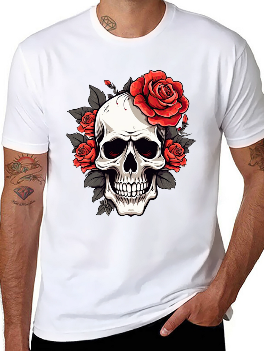 Skull & Roses Graphic Tee - Black