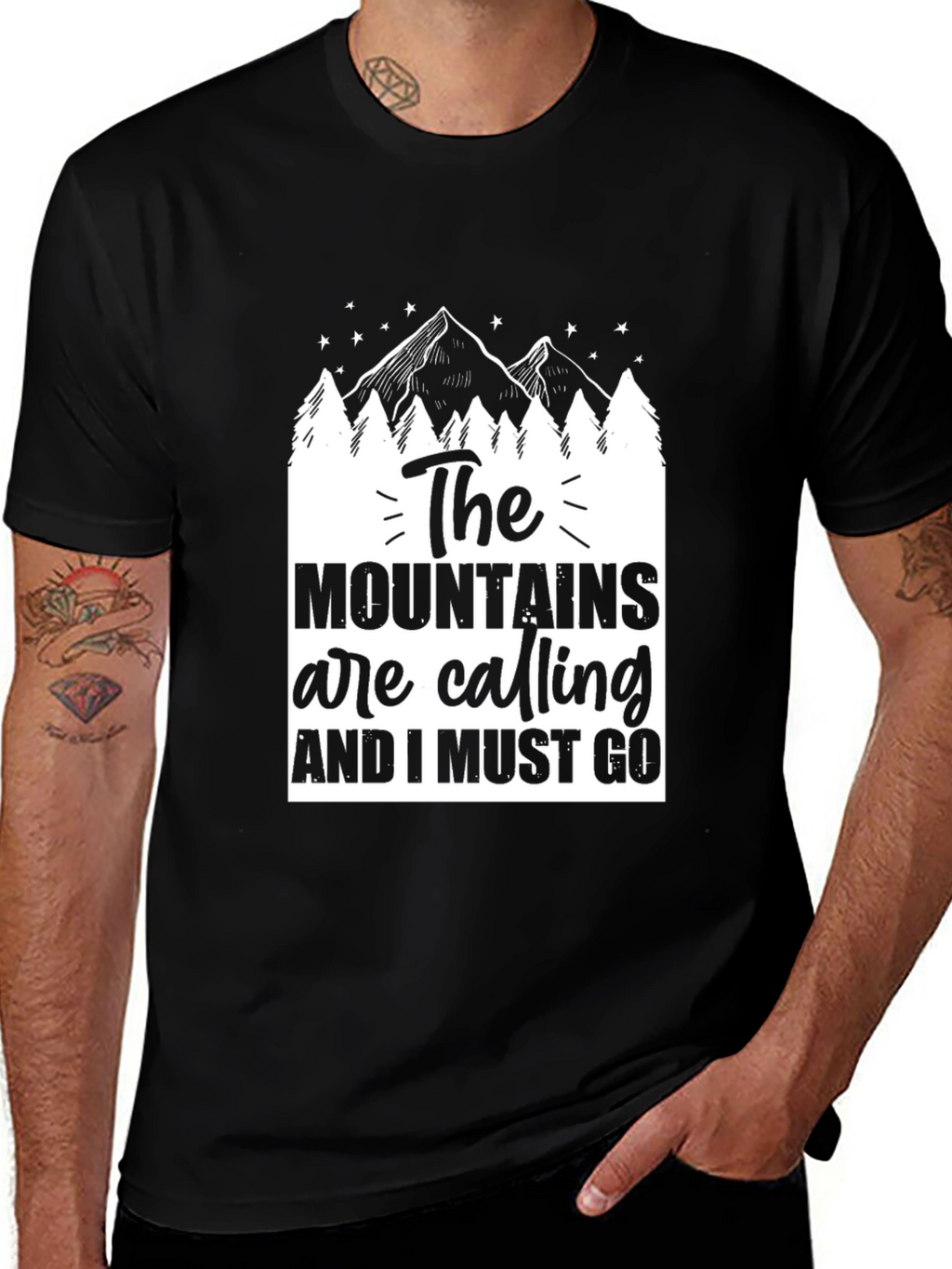 Mountains are Calling Black Graphic Tee