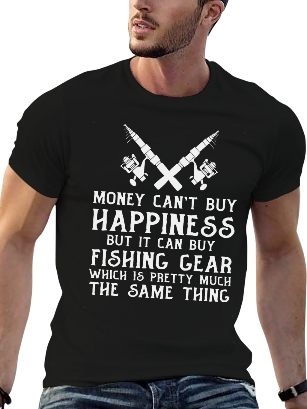 Funny Fishing T-Shirt: Money Cant Buy Happiness
