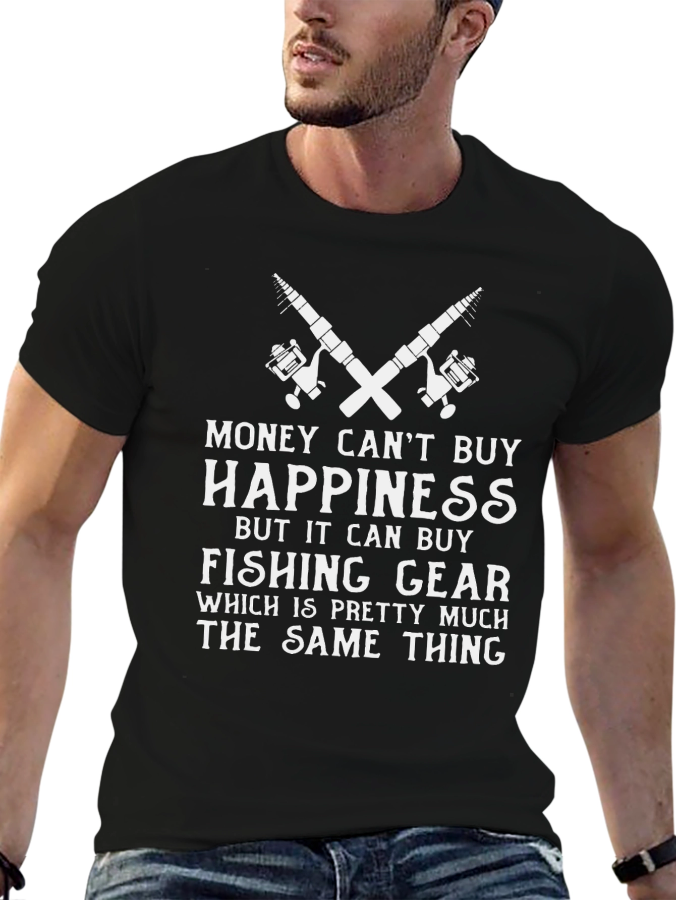 Funny Fishing T-Shirt: Money Cant Buy Happiness