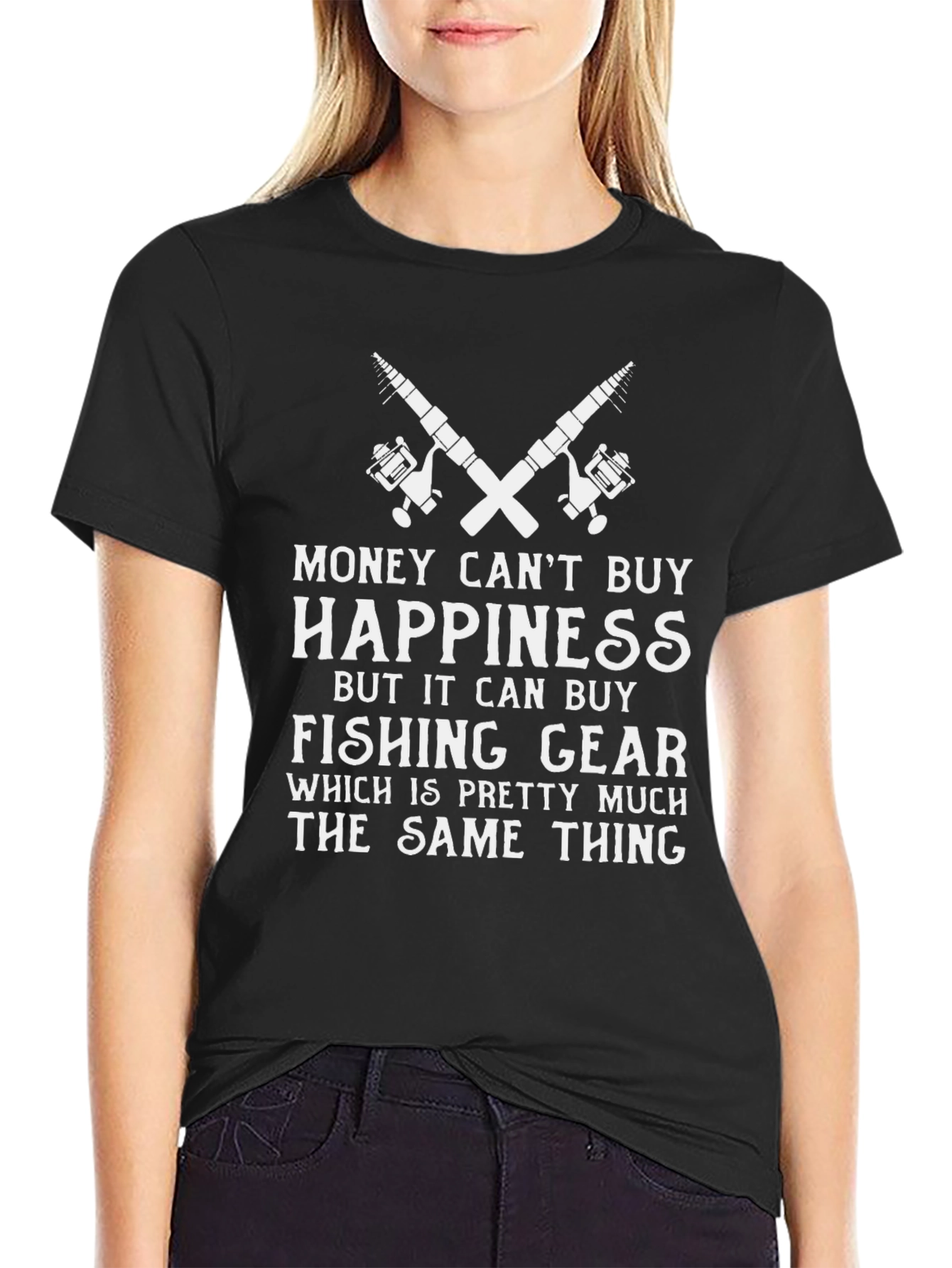 Funny Fishing T-Shirt: Money Cant Buy Happiness