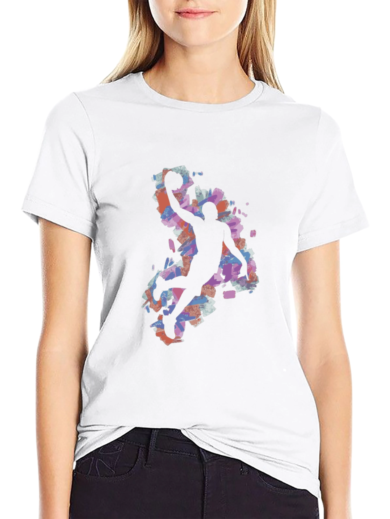 Basketball Silhouette Graphic Tee - Black Cotton Blend