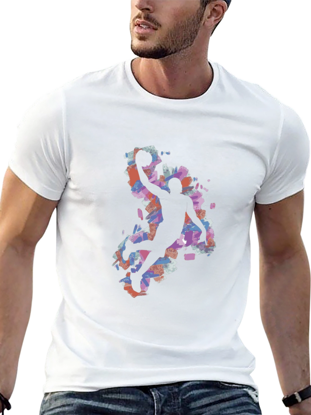 Basketball Silhouette Graphic Tee - Black Cotton Blend