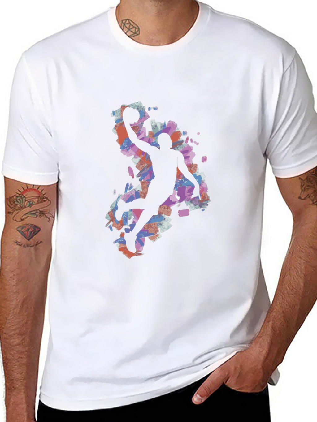 Basketball Silhouette Graphic Tee - Black Cotton Blend