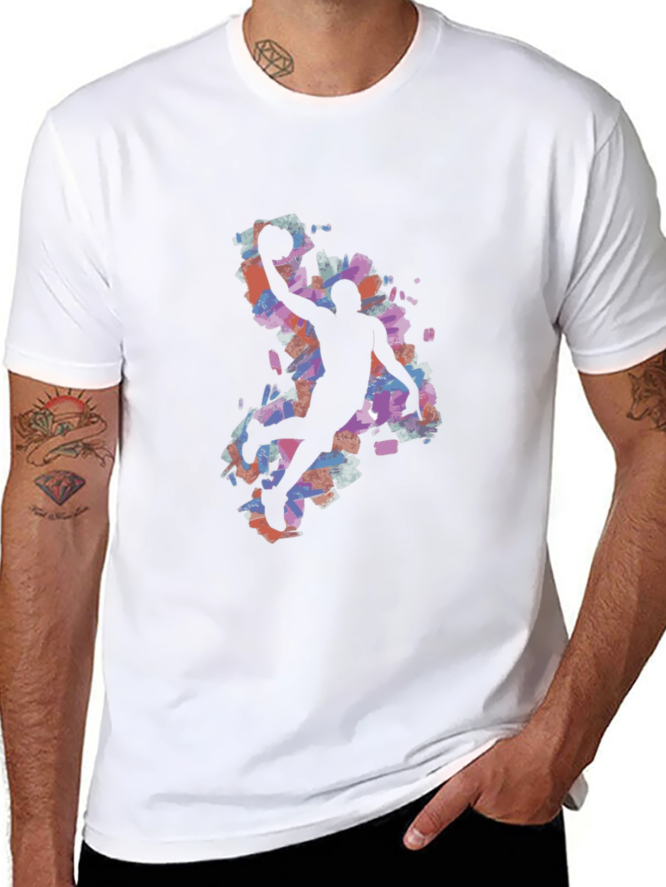Basketball Silhouette Graphic Tee - Black Cotton Blend