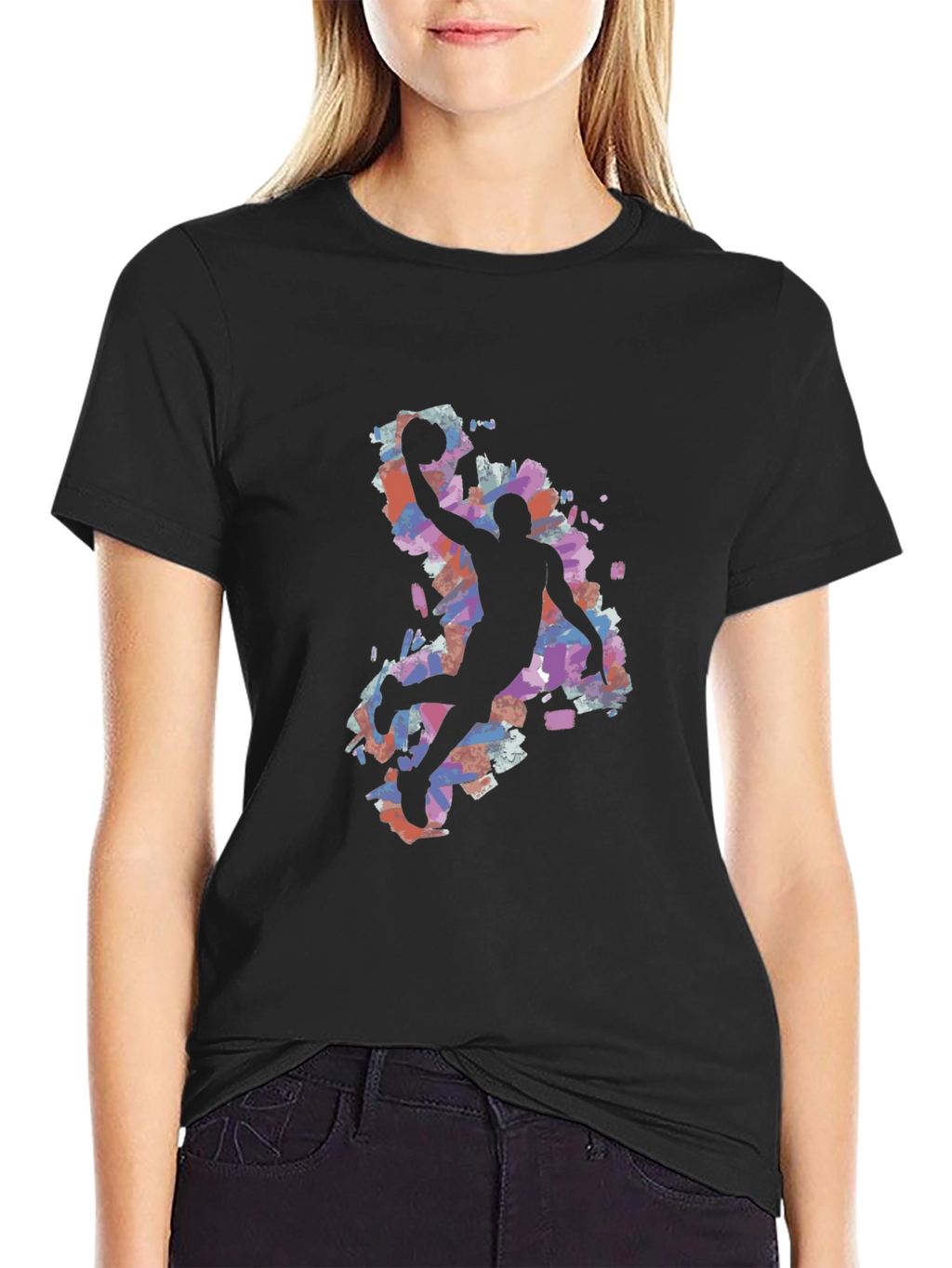 Basketball Silhouette Graphic Tee - Black Cotton Blend