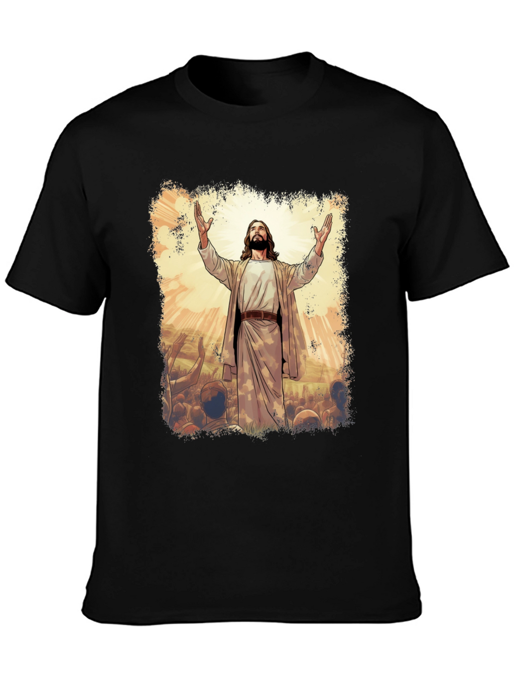 Jesus Graphic Print T-Shirt - Black Cotton Blend