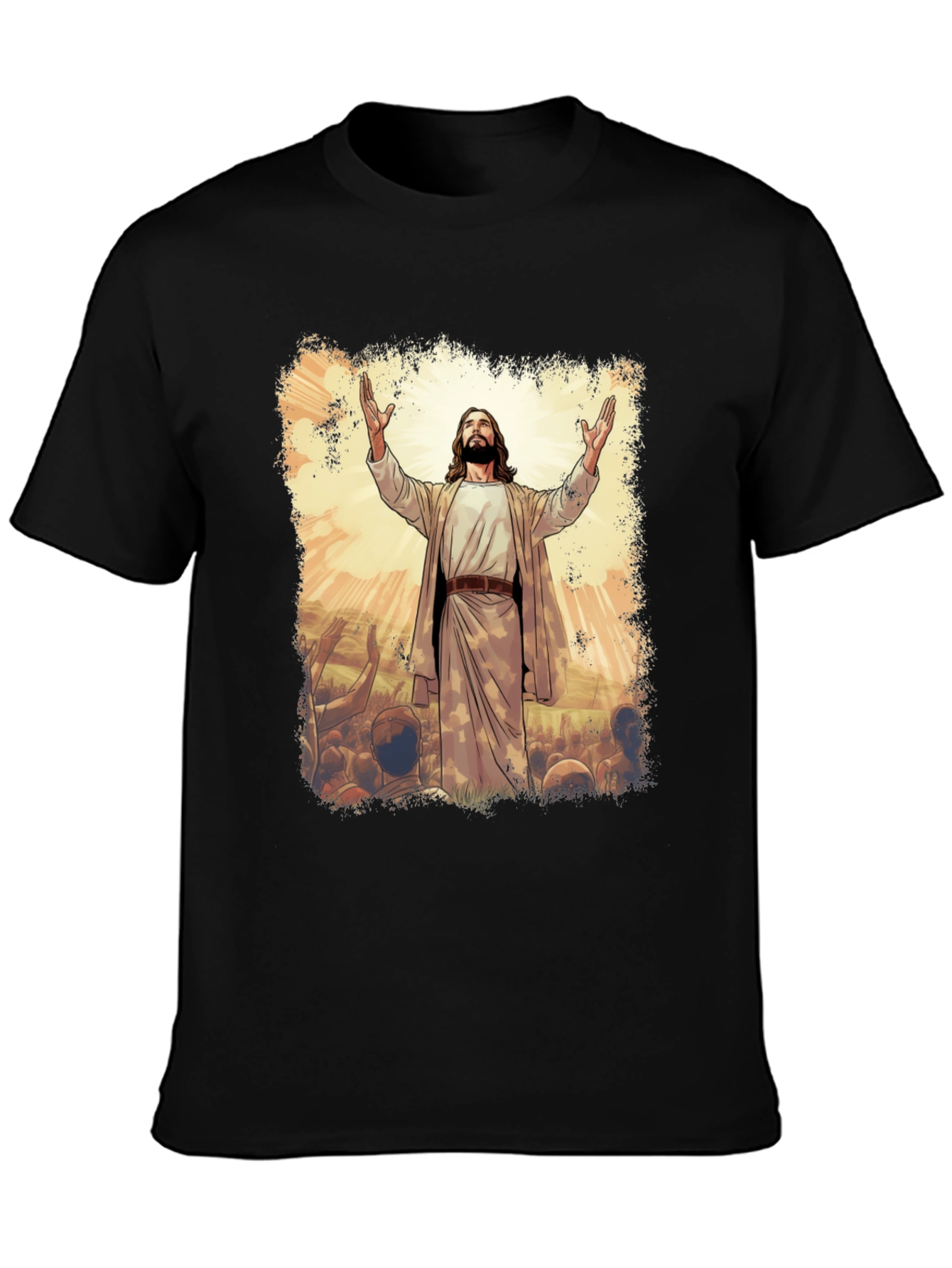 Jesus Graphic Print T-Shirt - Black Cotton Blend