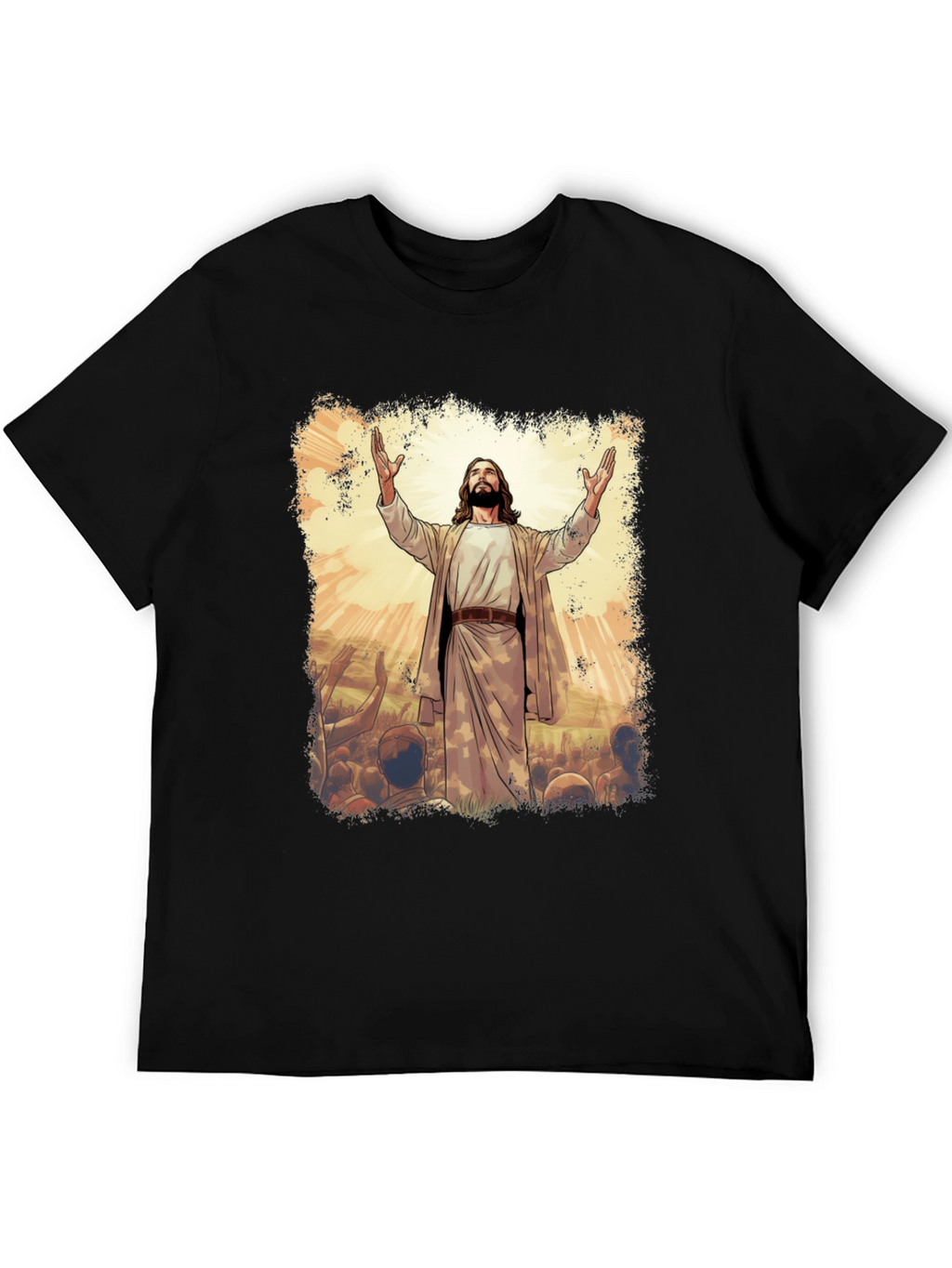 Jesus Graphic Print T-Shirt - Black Cotton Blend