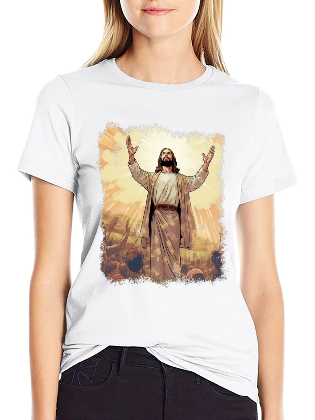 Jesus Graphic Print T-Shirt - Black Cotton Blend