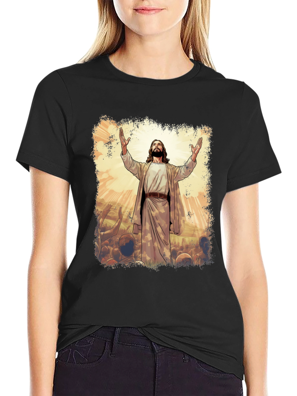 Jesus Graphic Print T-Shirt - Black Cotton Blend