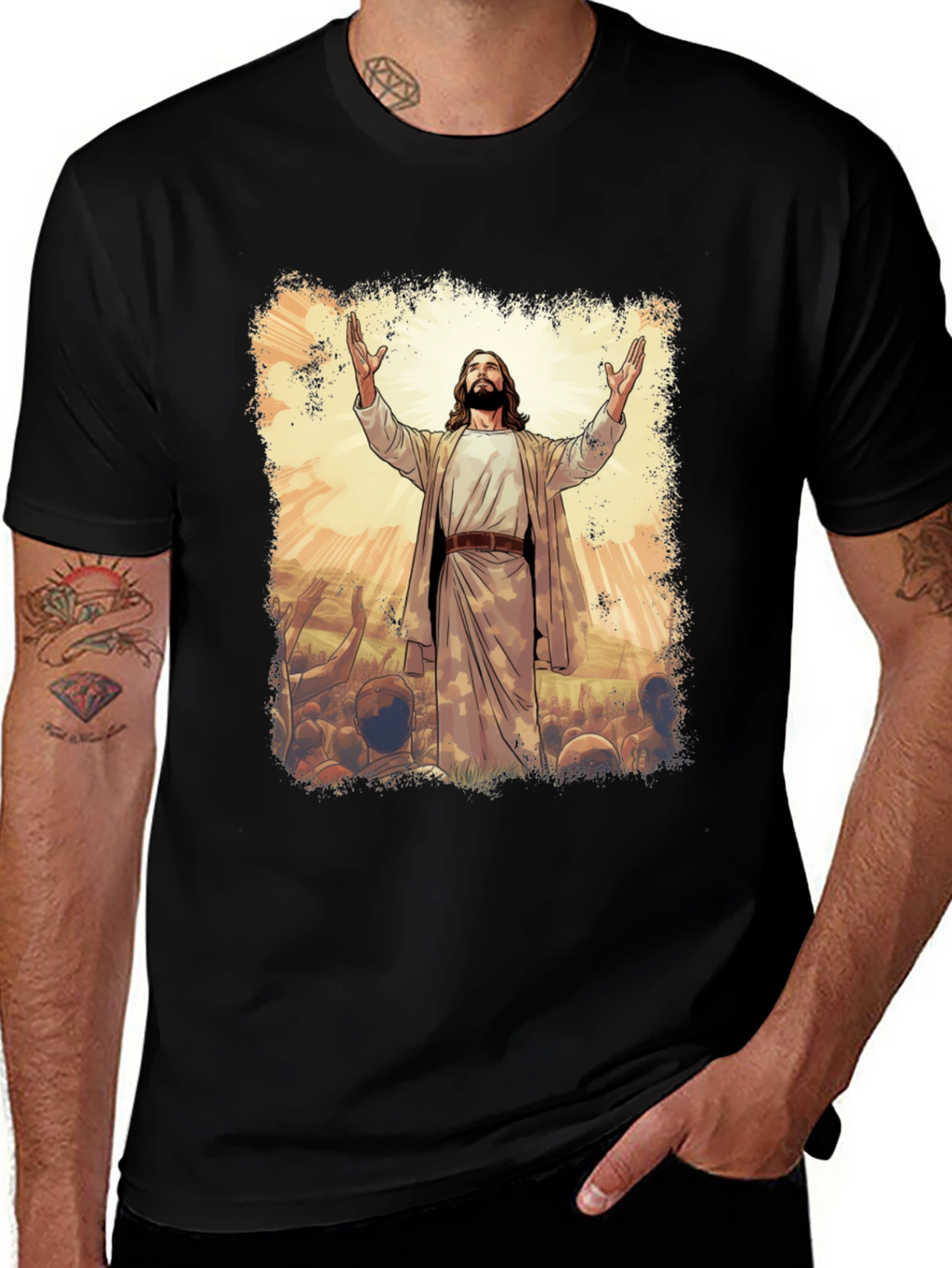 Jesus Graphic Print T-Shirt - Black Cotton Blend