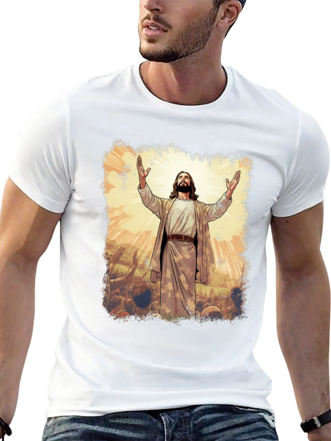 Jesus Graphic Print T-Shirt - Black Cotton Blend