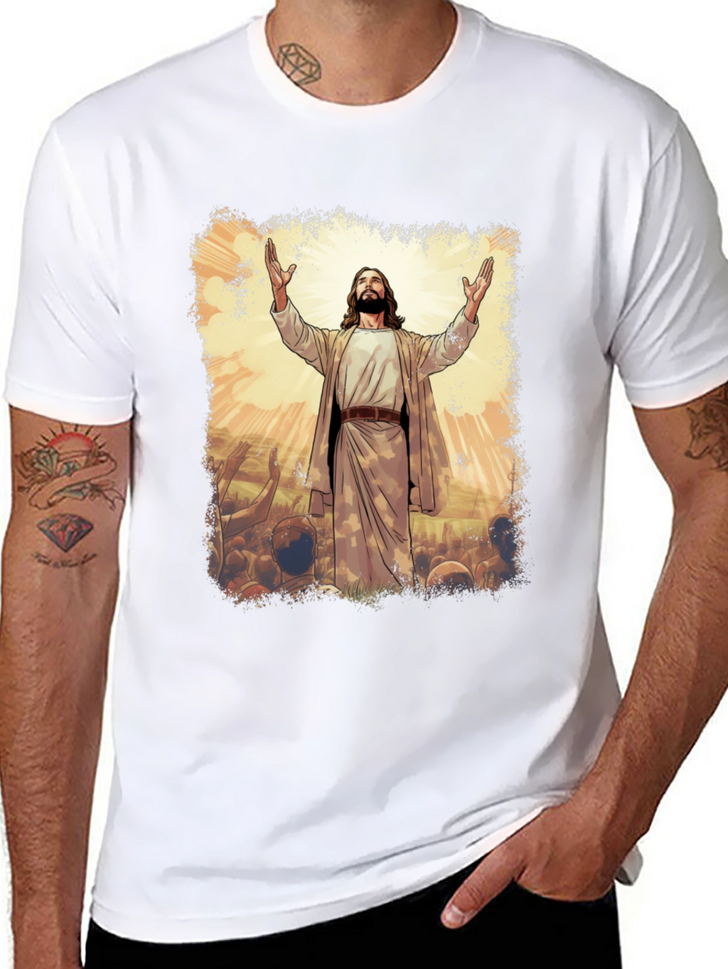 Jesus Graphic Print T-Shirt - Black Cotton Blend
