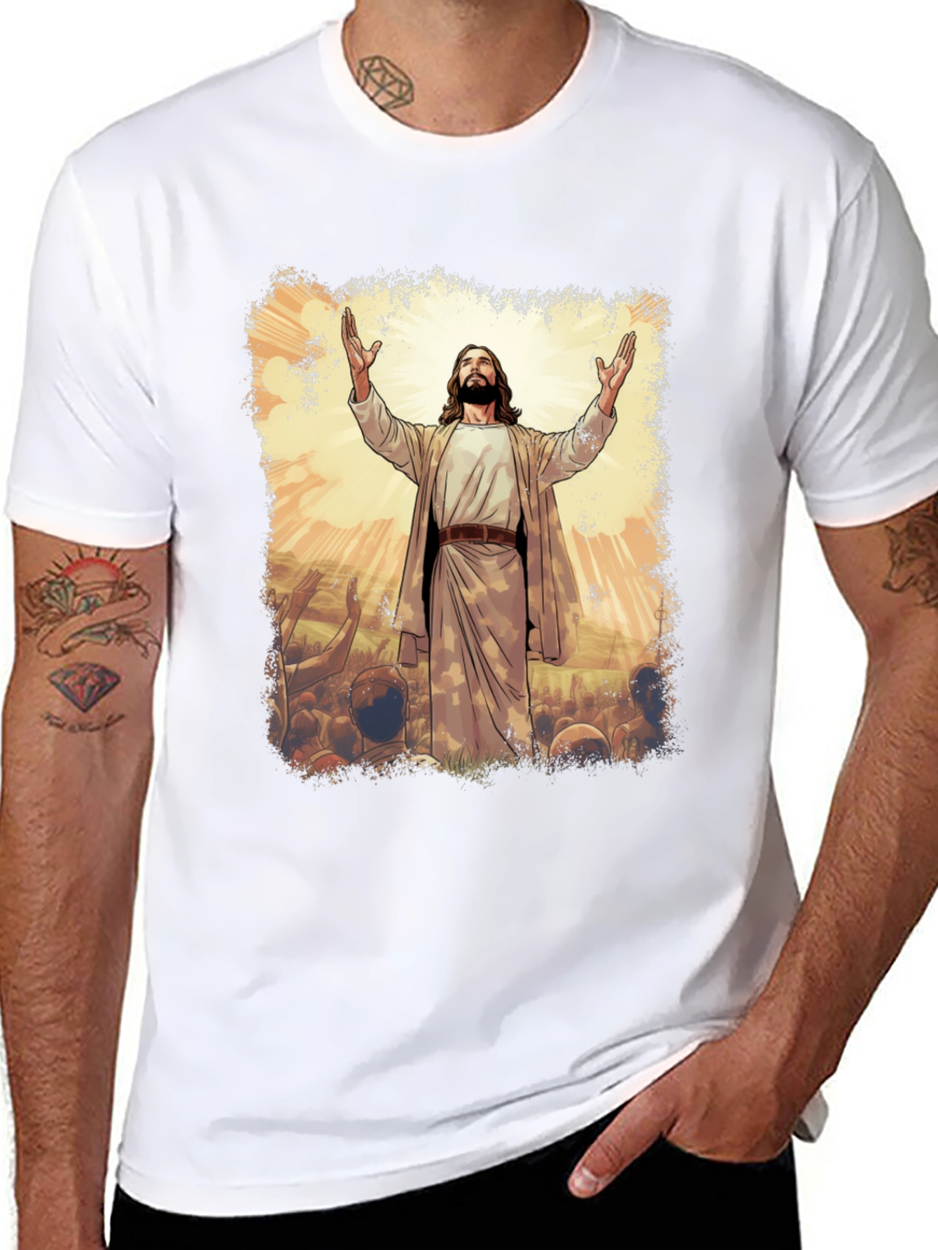 Jesus Graphic Print T-Shirt - Black Cotton Blend