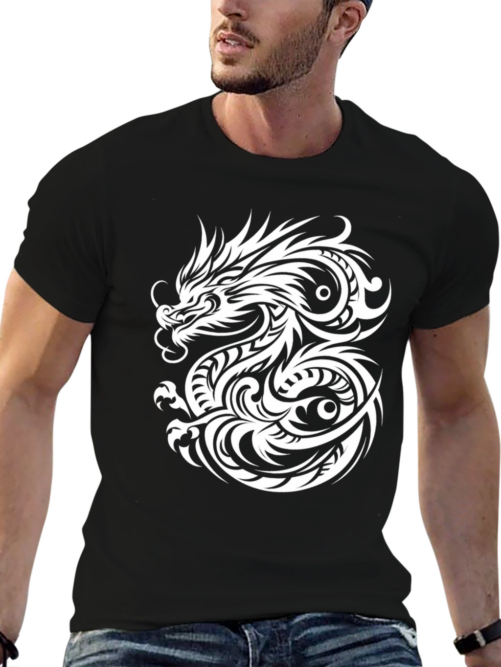 Dragon Graphic Print Mens Black T-Shirt