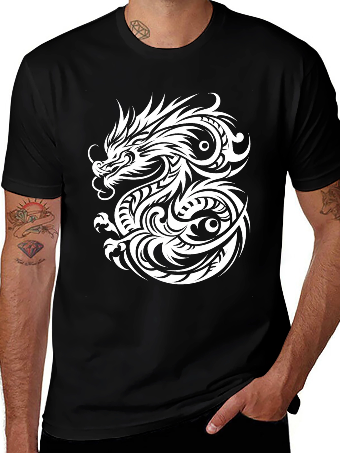 Dragon Graphic Print Mens Black T-Shirt