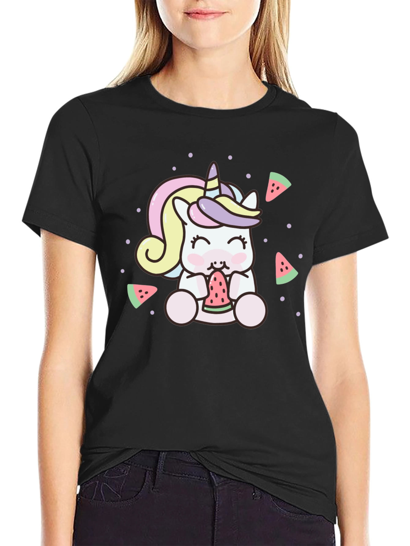 Unicorn Eating Watermelon Graphic Tee - Cute & Comfy