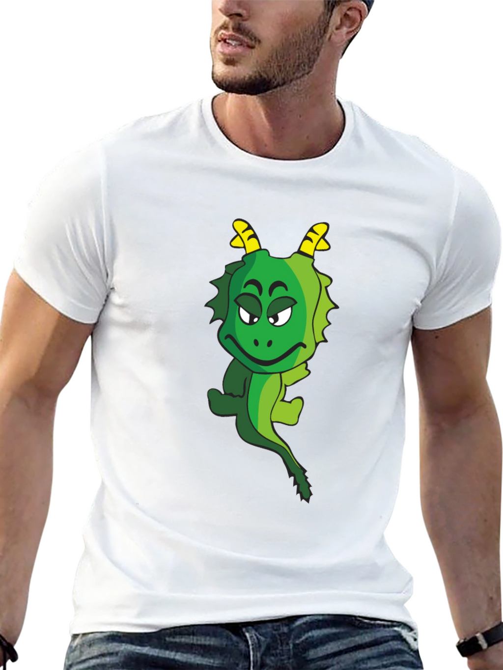 Funny Cartoon Dragon Graphic Tee - Black