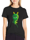Funny Cartoon Dragon Graphic Tee - Black