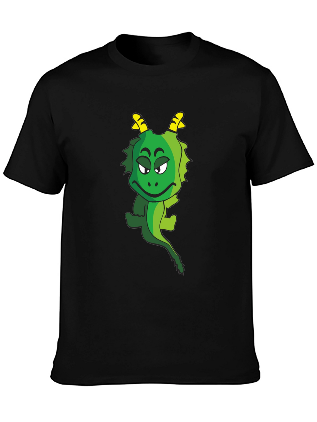 Funny Cartoon Dragon Graphic Tee - Black