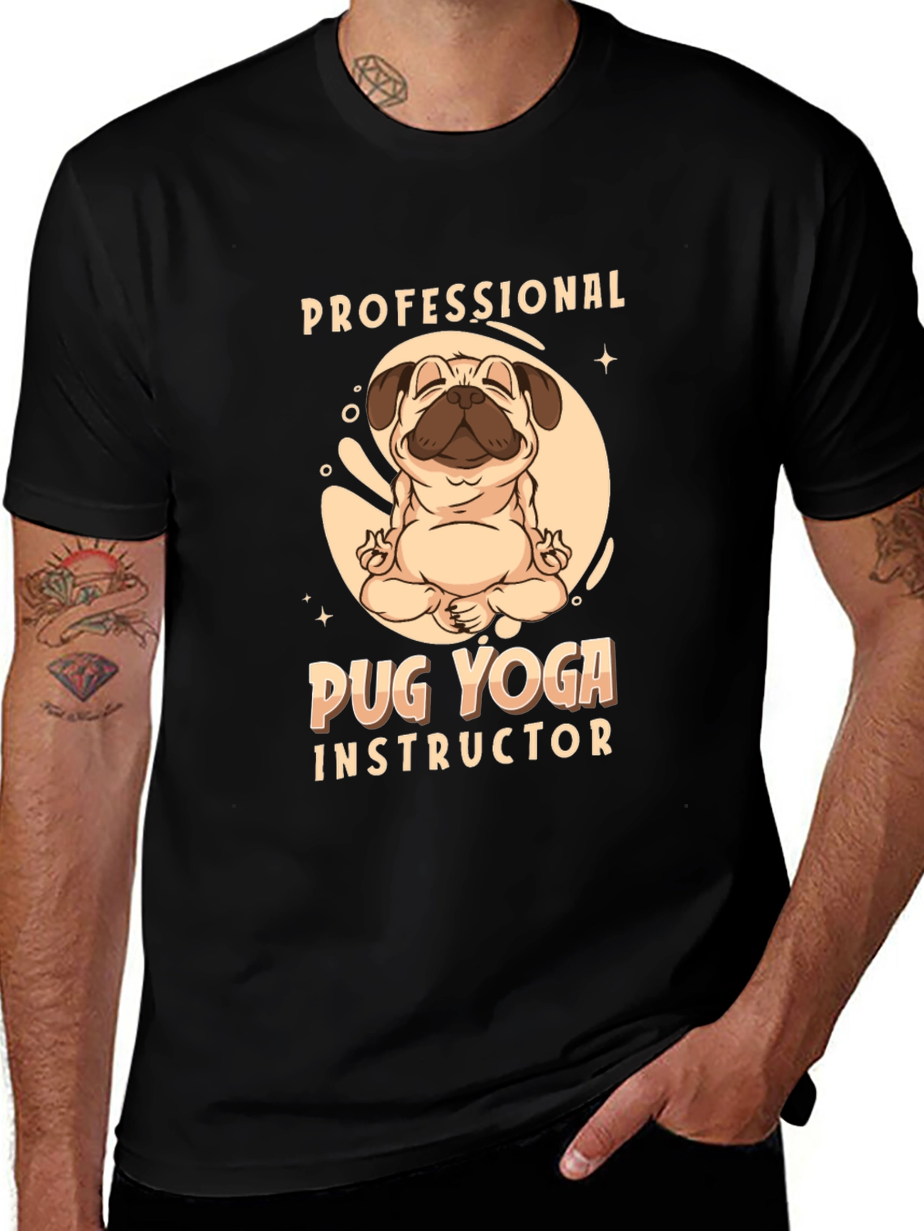 Pug Yoga Instructor Graphic Tee - Black Cotton Blend