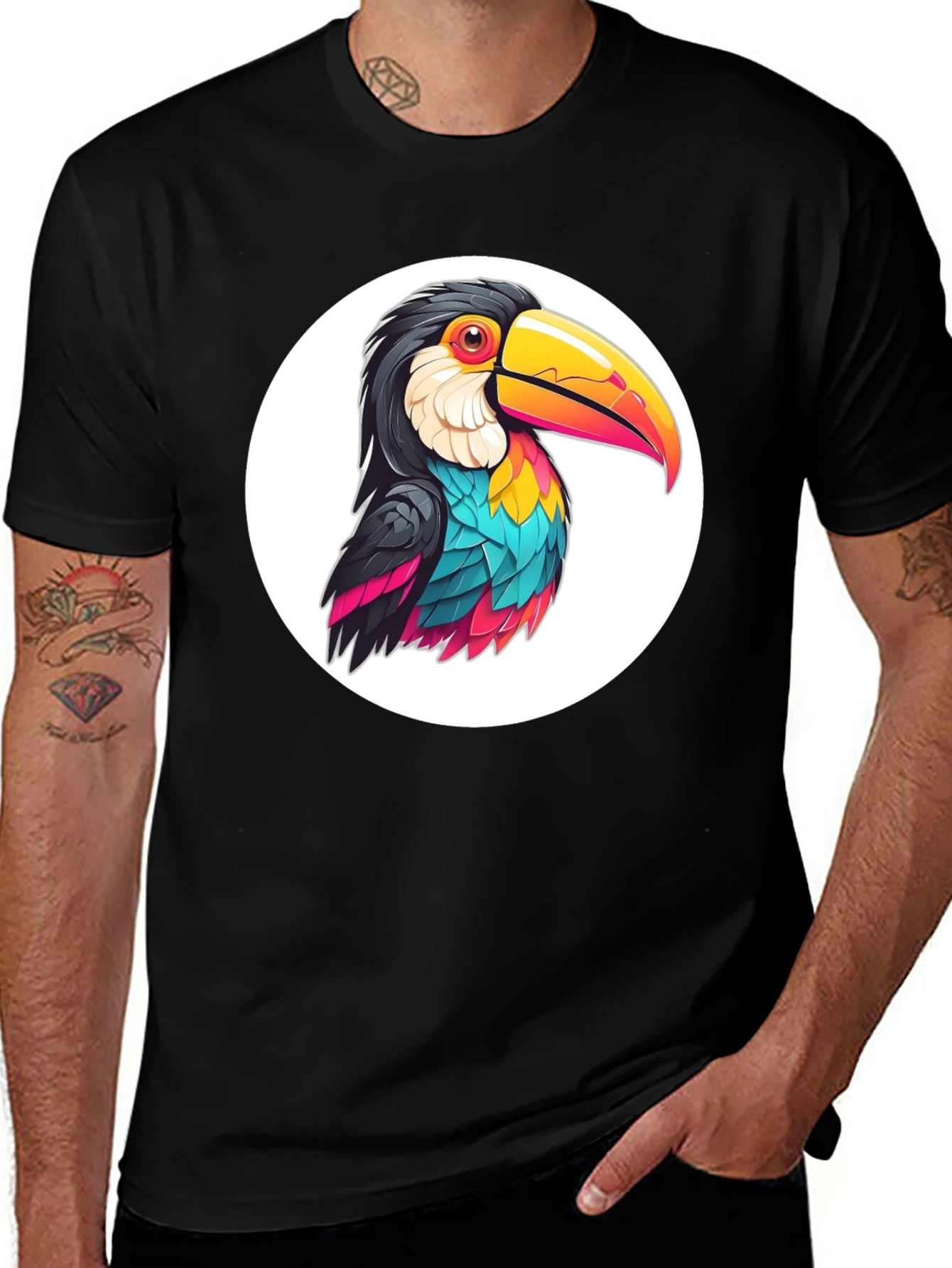 Toucan Graphic Tee - Black Casual T-Shirt