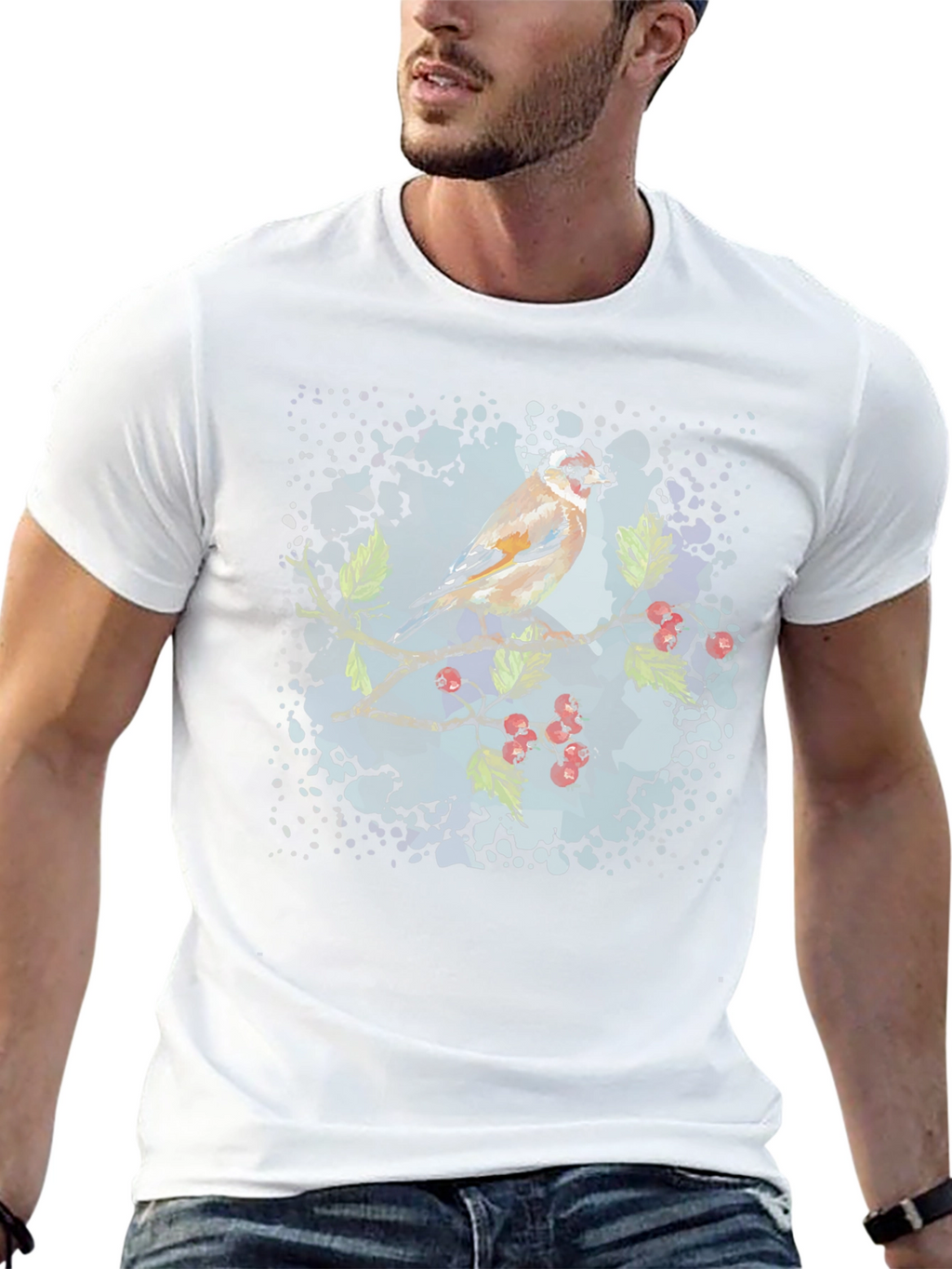 Goldfinch Bird Graphic Black T-Shirt