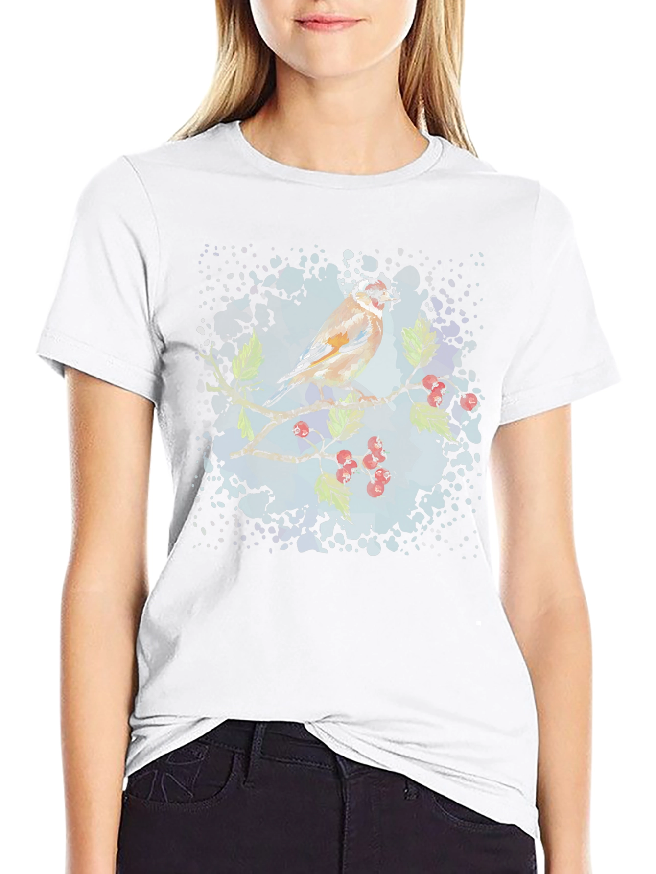 Goldfinch Bird Graphic Black T-Shirt