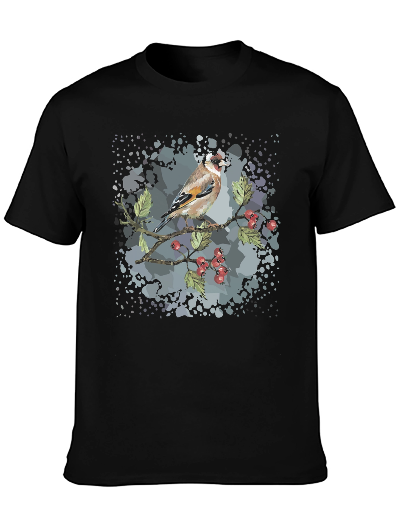 Goldfinch Bird Graphic Black T-Shirt