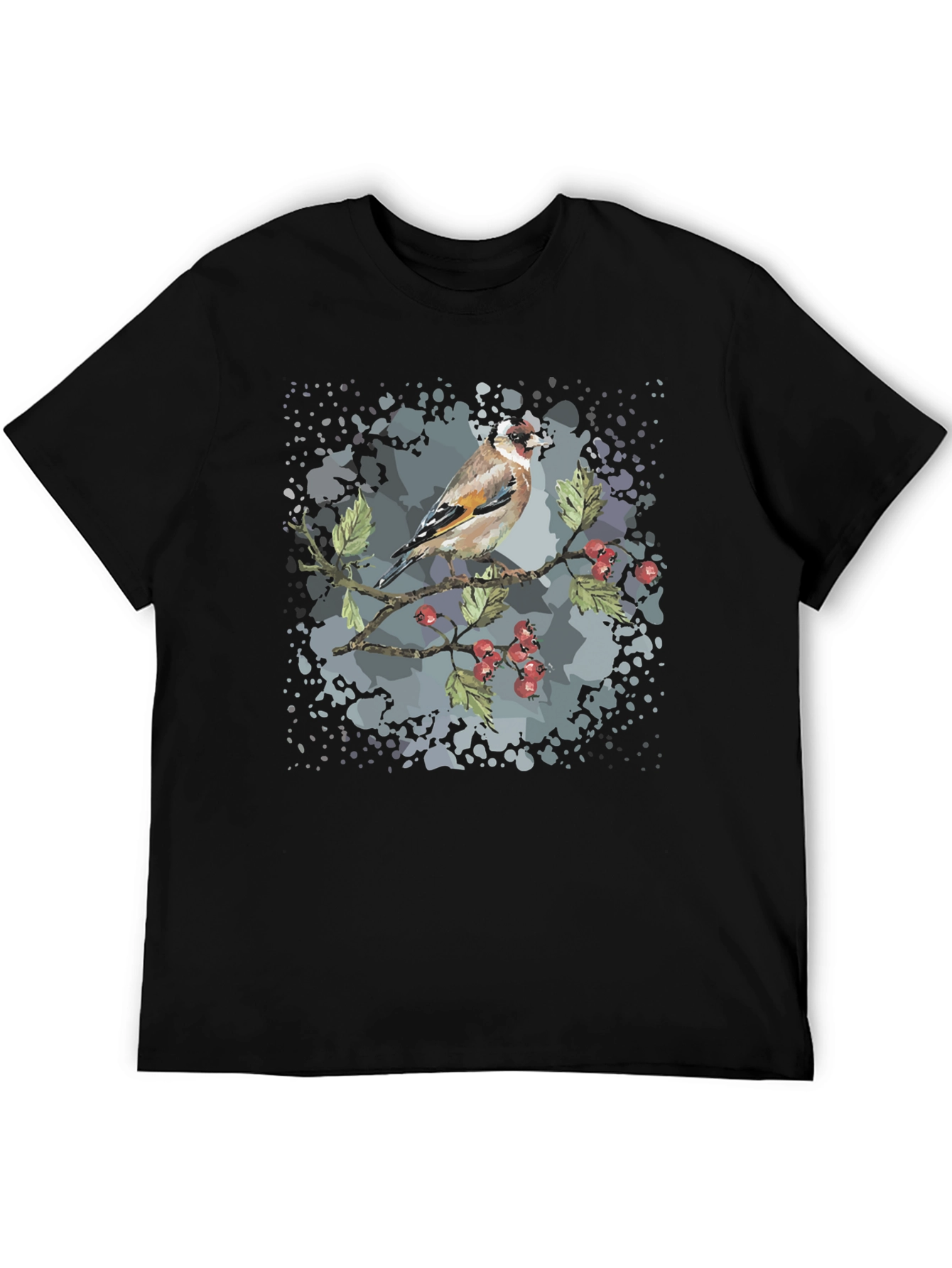 Goldfinch Bird Graphic Black T-Shirt