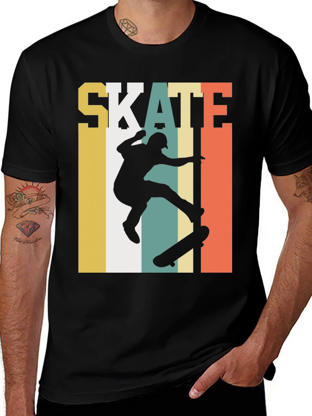 Retro Skateboarding Graphic Tee - Black