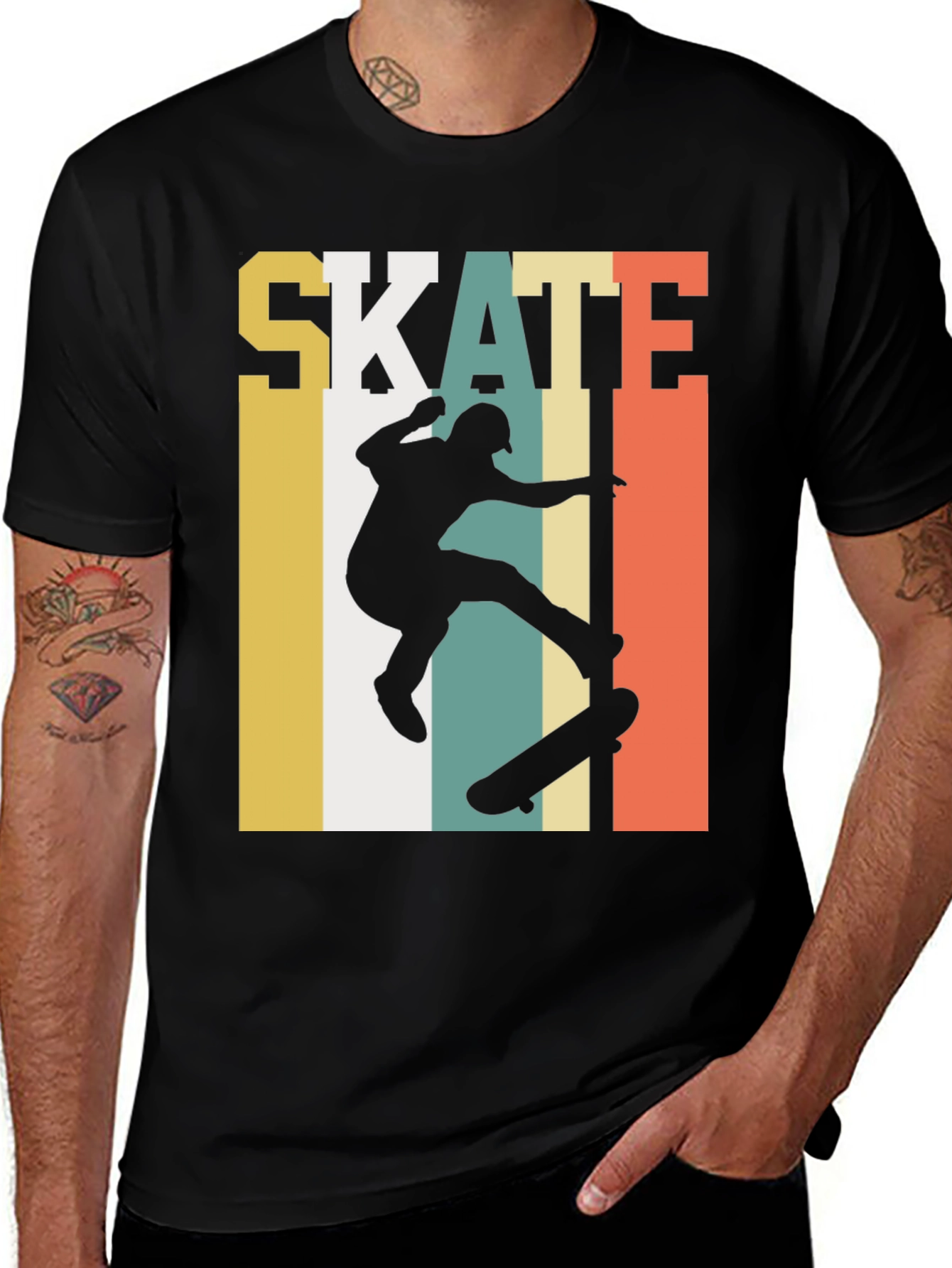 Retro Skateboarding Graphic Tee - Black