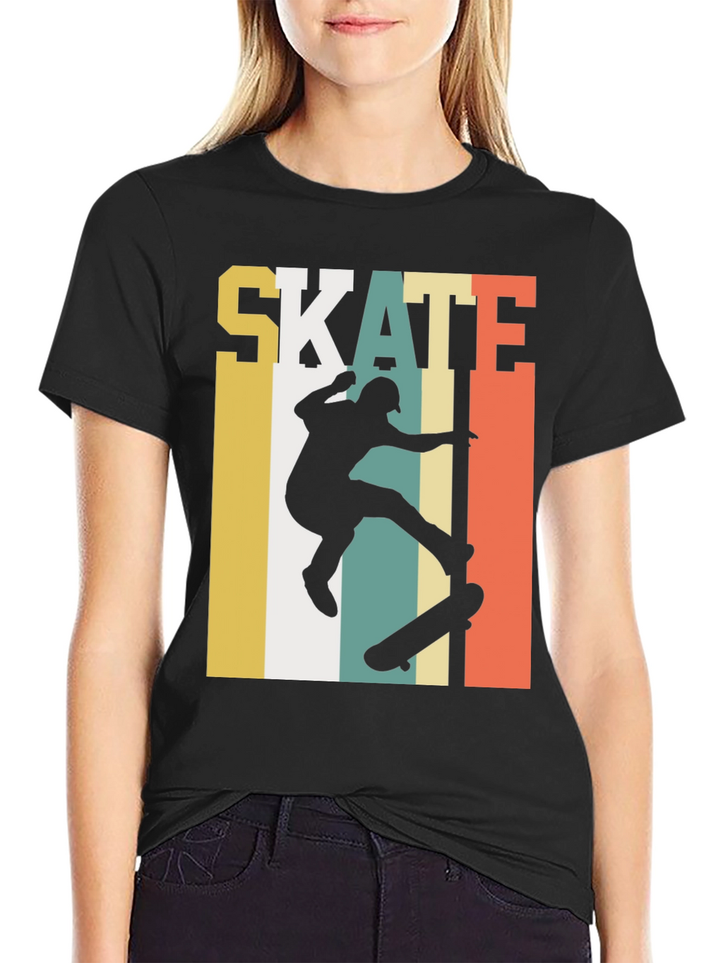 Retro Skateboarding Graphic Tee - Black