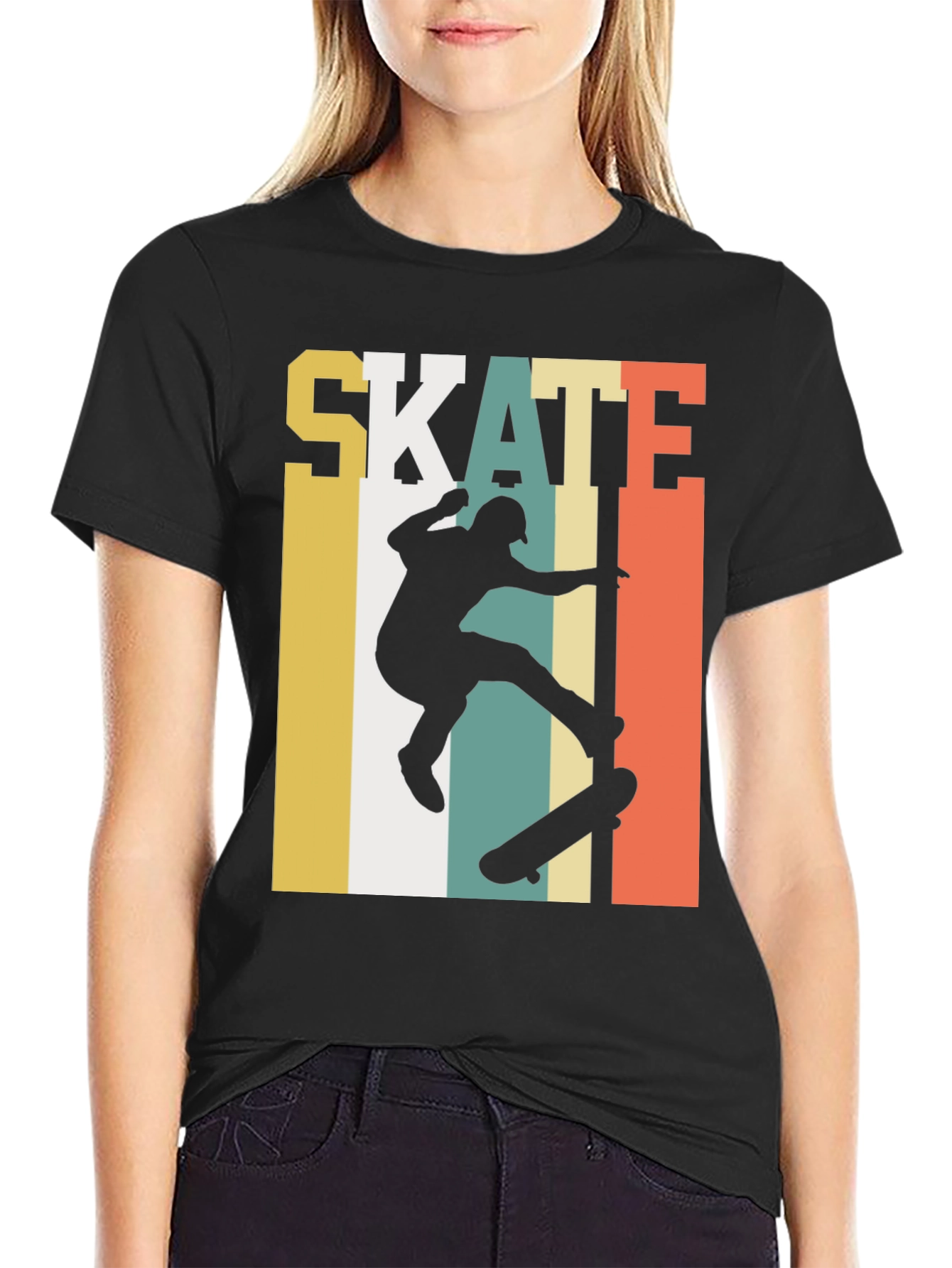 Retro Skateboarding Graphic Tee - Black