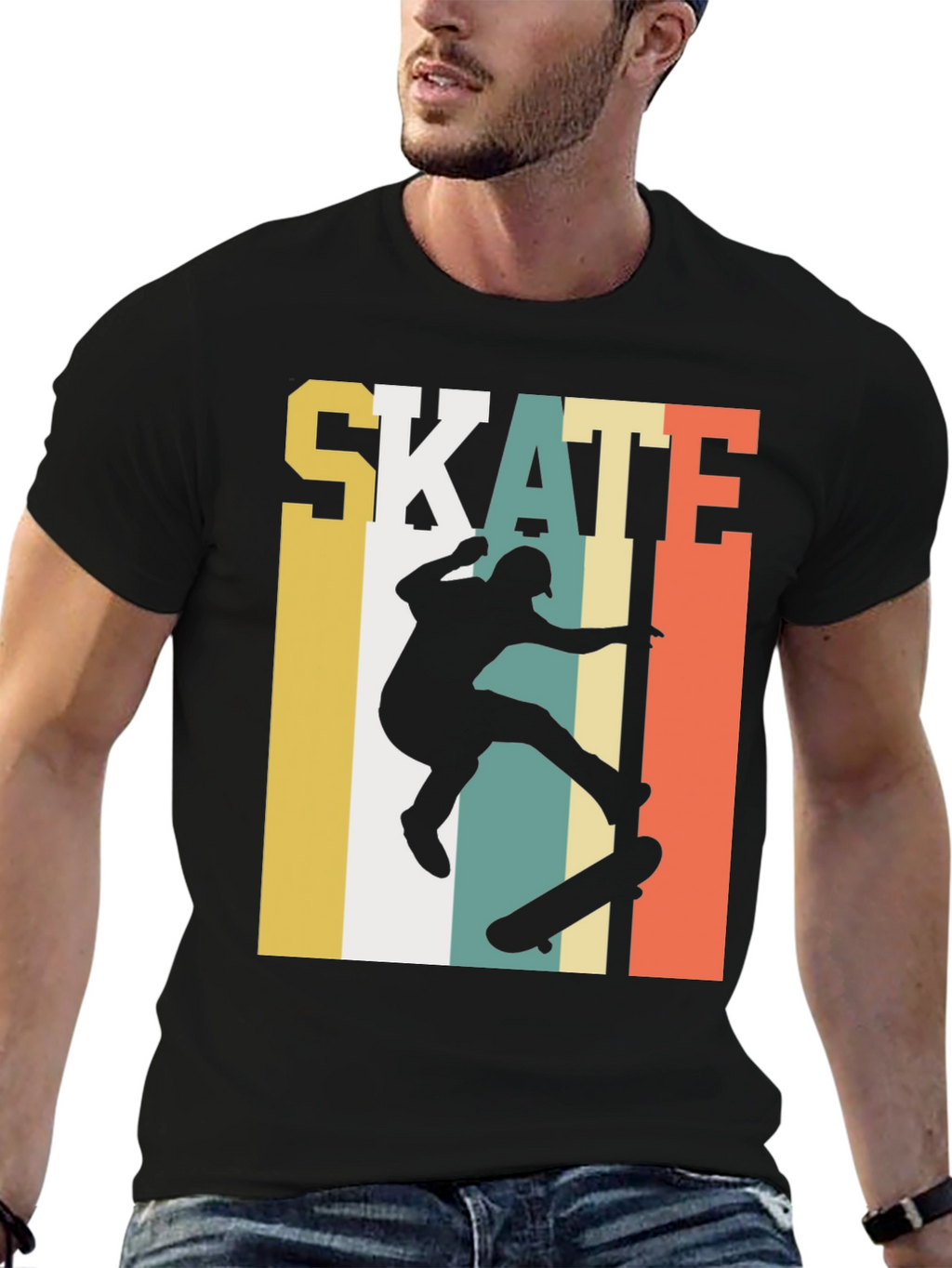 Retro Skateboarding Graphic Tee - Black