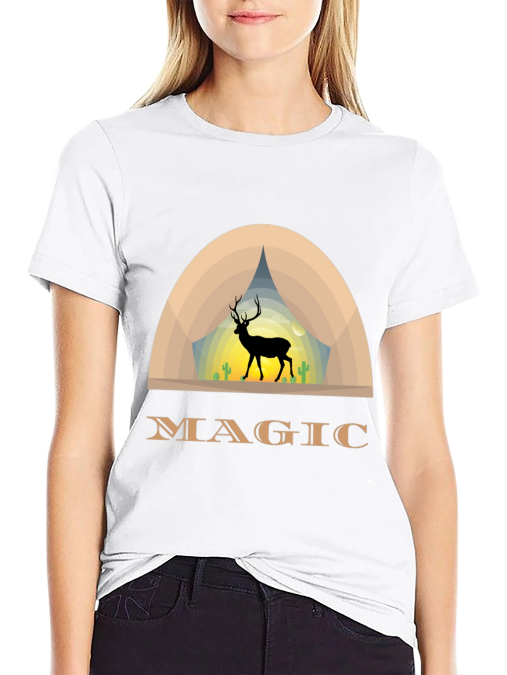 Magic Deer Graphic T-Shirt - Black