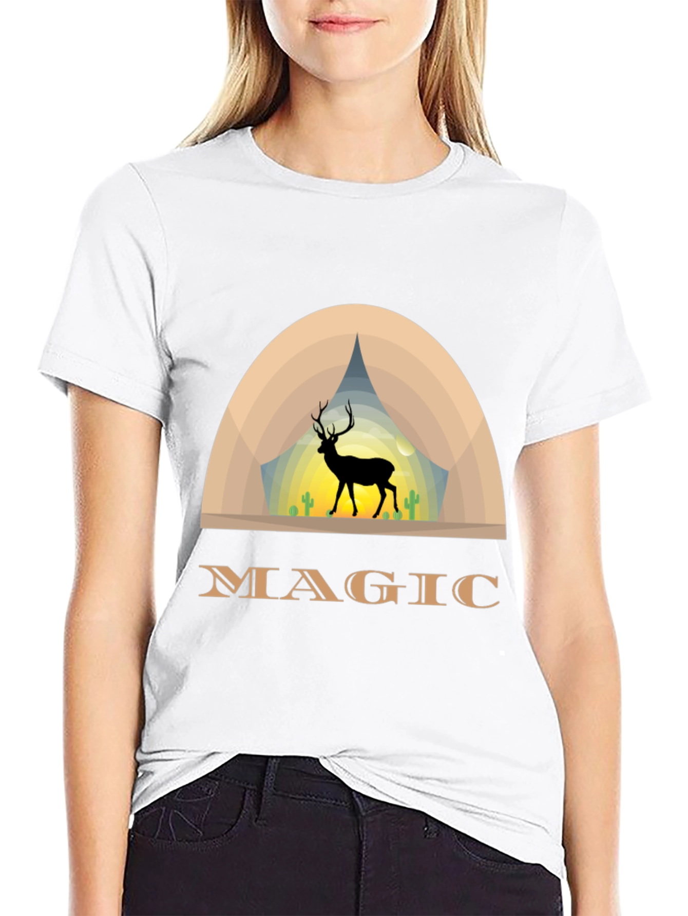 Magic Deer Graphic T-Shirt - Black