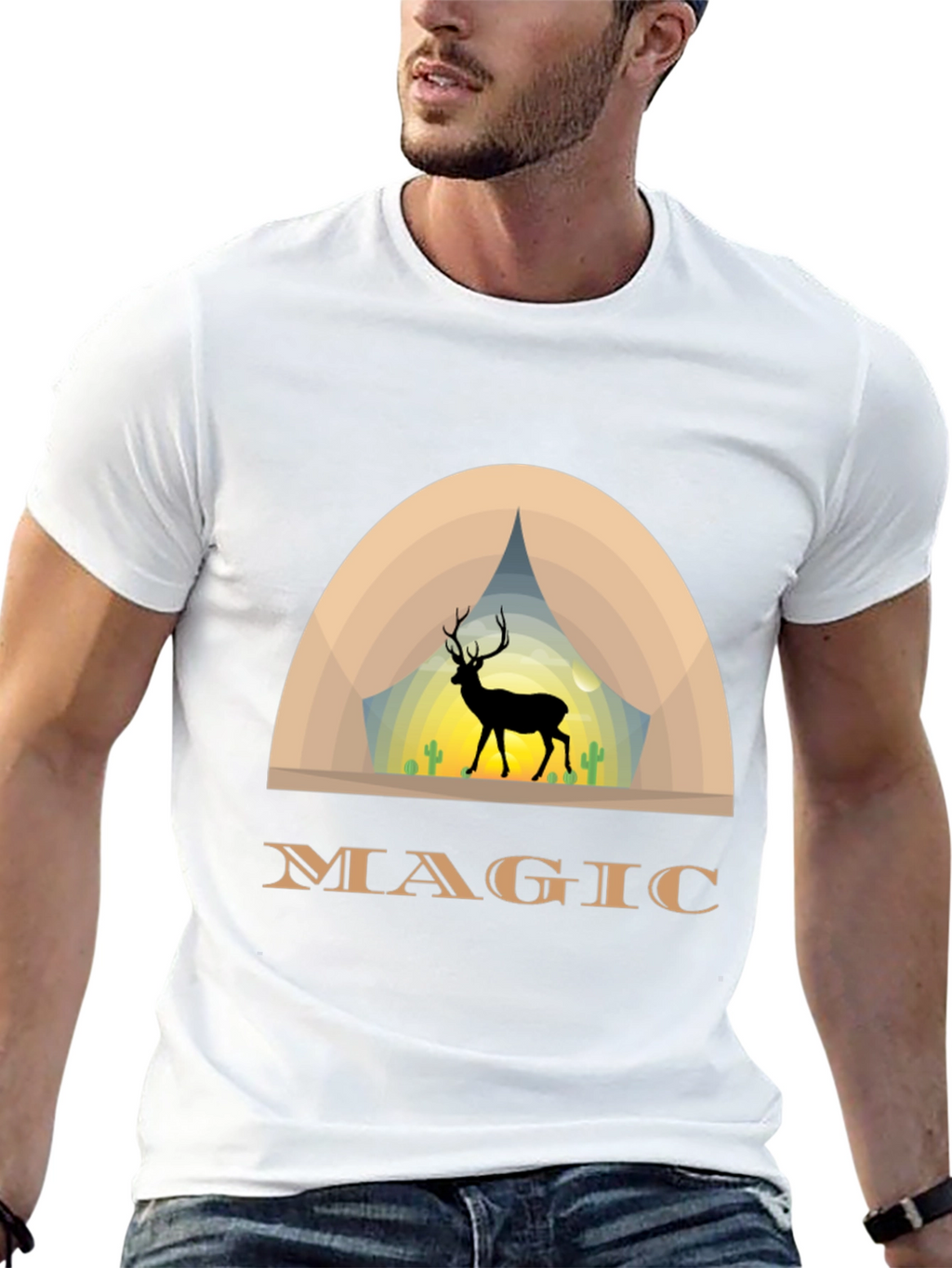 Magic Deer Graphic T-Shirt - Black