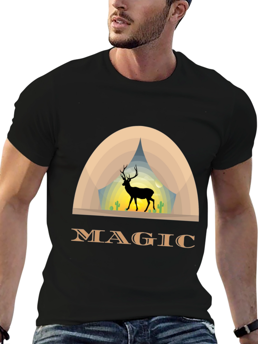 Magic Deer Graphic T-Shirt - Black