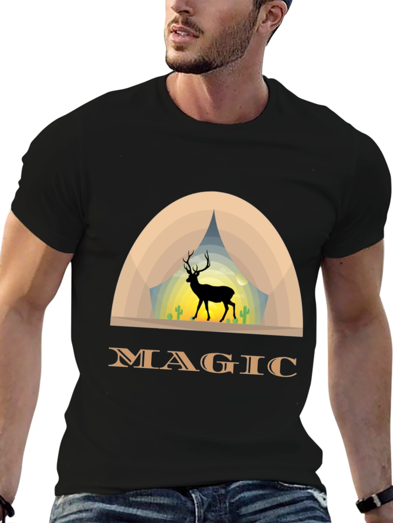 Magic Deer Graphic T-Shirt - Black