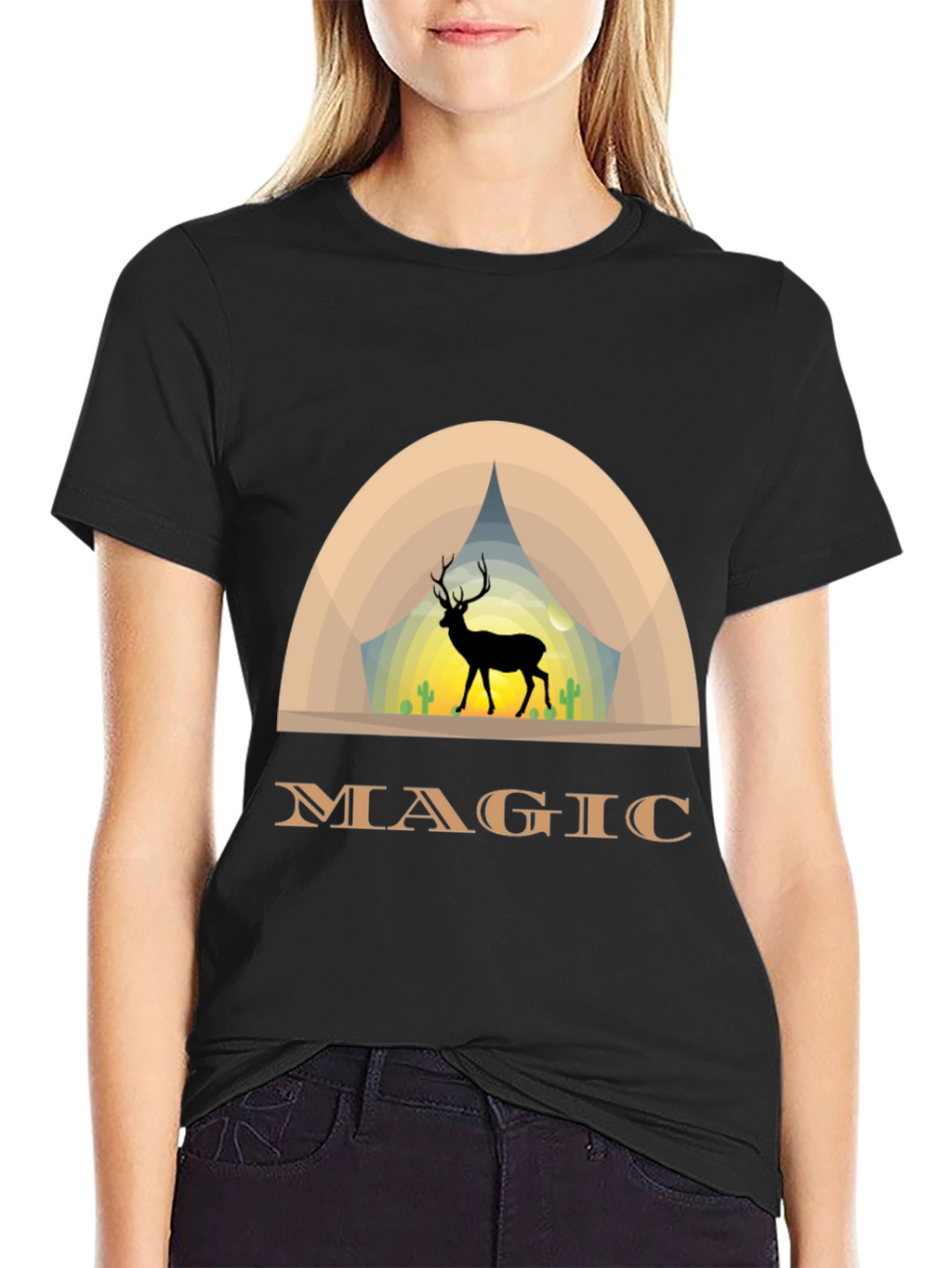 Magic Deer Graphic T-Shirt - Black