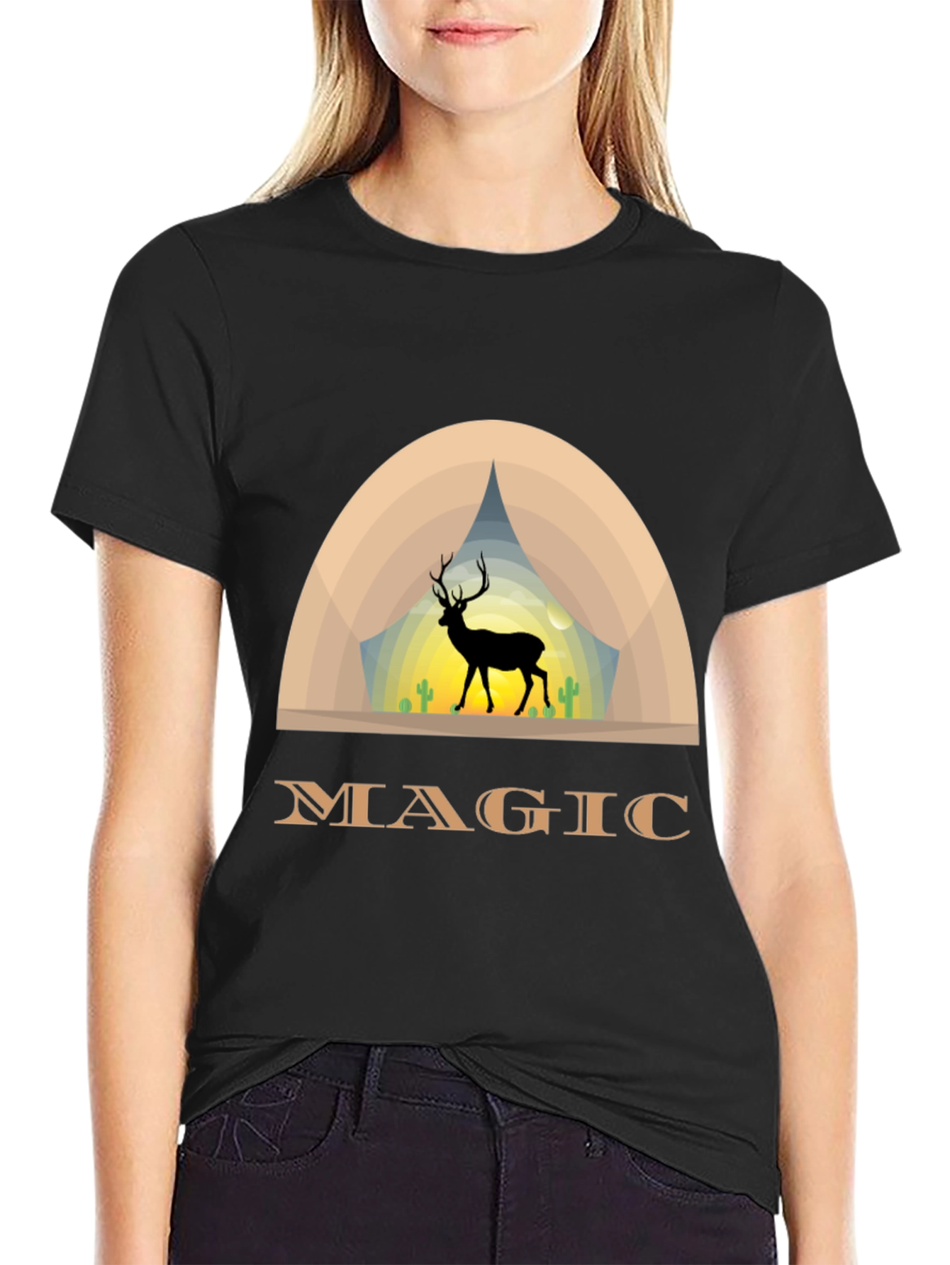 Magic Deer Graphic T-Shirt - Black