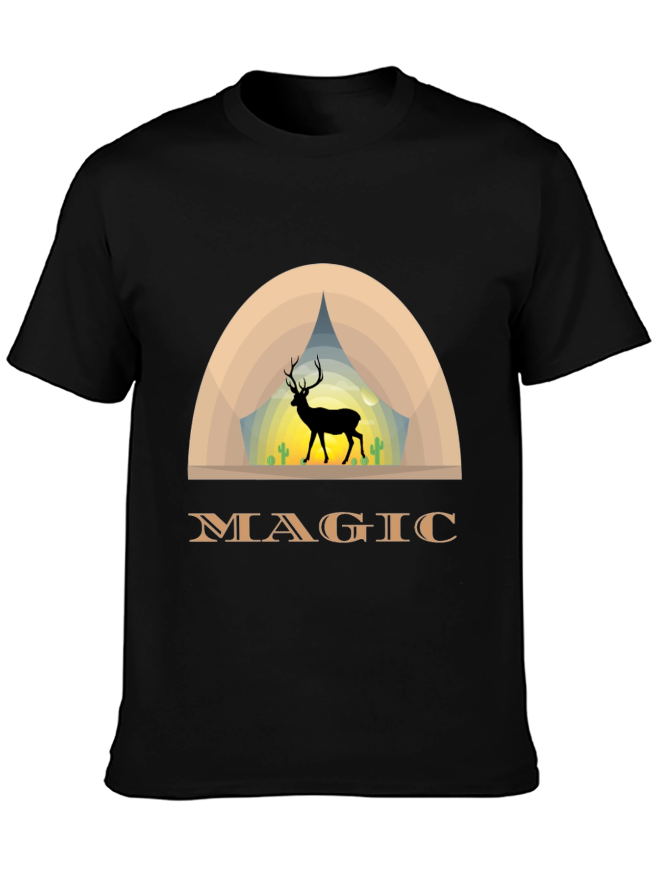 Magic Deer Graphic T-Shirt - Black